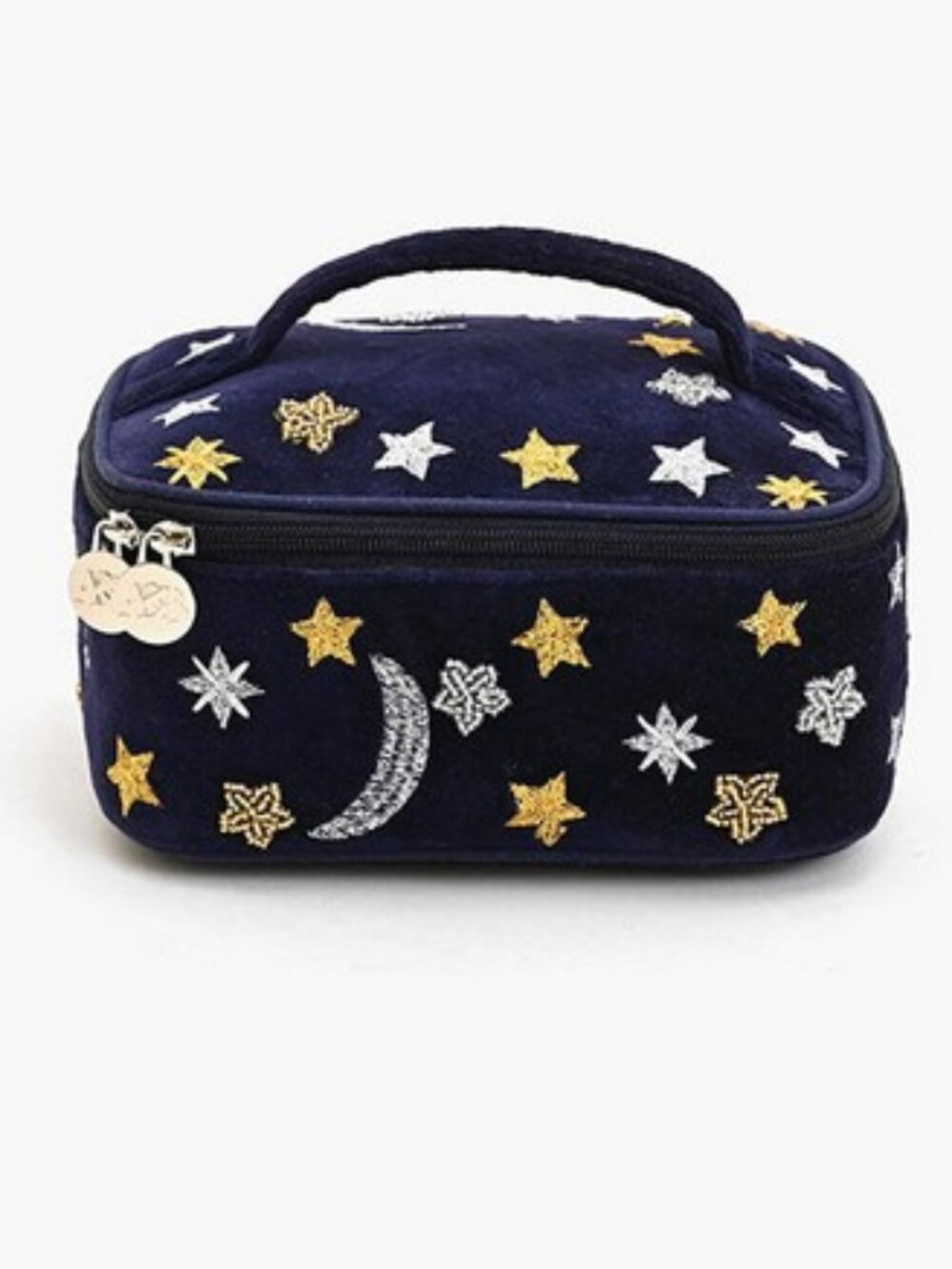 America & Beyond Velvet Embroidered Jewelry Box-Navy